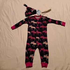 Hatley Little Blue House girls 3-6 months romper with matching hat NWT